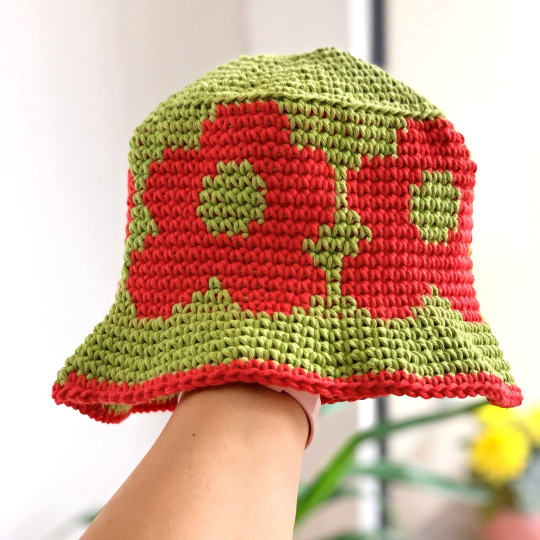 CROCHET BUCKET HAT Flower Print Bucket Hat Customizable in Etsy