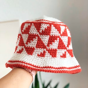 Crochet Checkered Bucket Hat, Customizable in different colors