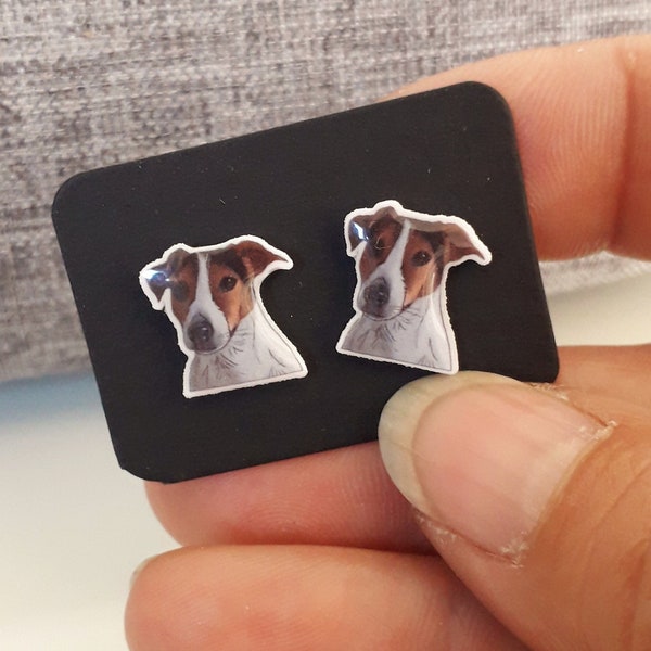 Jack Russel Terrier. Boucles d’oreilles pour chien Russell Terrier. Clous hypoallergéniques Cadeau de Saint-Valentin pour les amoureux des chiens. Jour d'amour