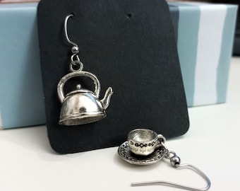 Original teapot and teacup drop earrings. Cute gift for tea lovers. Several options to choose the one you like the most. Vintage kettle Gift