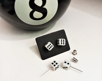 Dices. Tiny dice stud earrings. Cute old school dice studs. Unisex vintage studs. Original gift for old school people. Lucky dice. Rock Punk