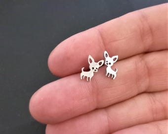 Pendientes de perro chihuahua. Regalo de navidad para amantes de los perros. Pendientes unisex de acero inoxidable hipoalergenico