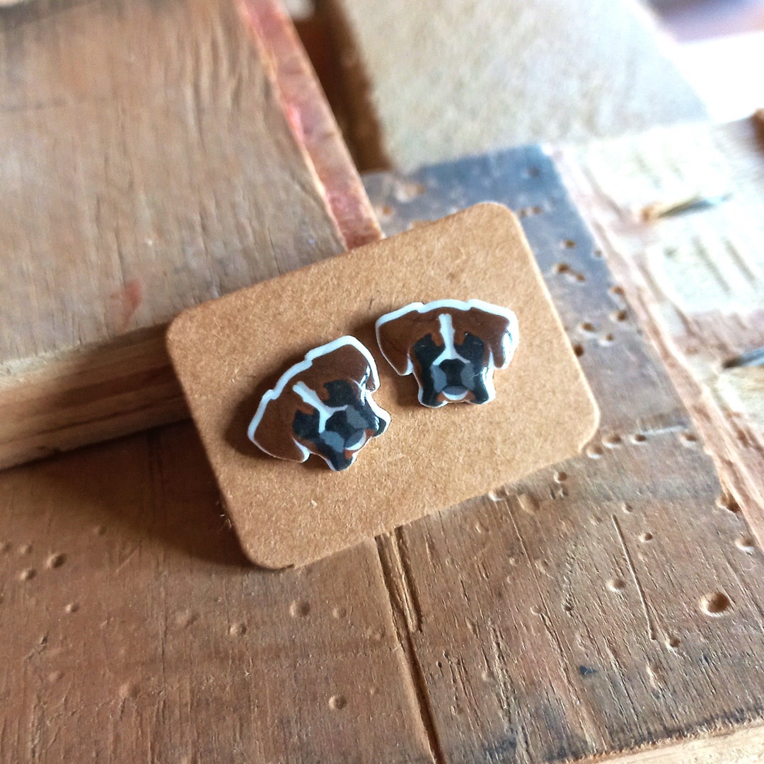 Boxer Dog Earrings. Boxer Dog Studs. Cute Gift for Valentines Day. Dog