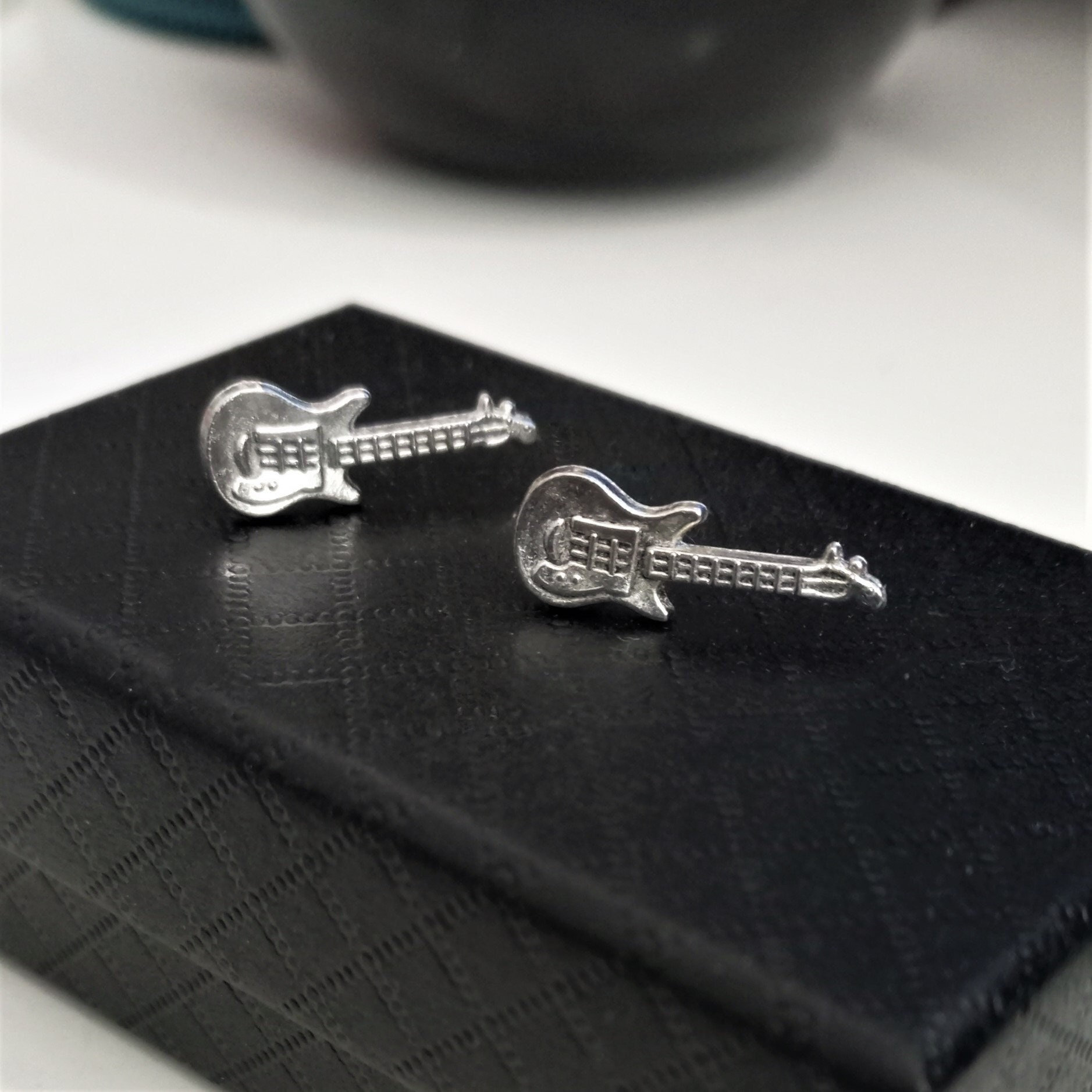 Tiny Electric guitar stud earrings. Unisex studs. Cool christmas gift for musicians guitar players and for all music lovers. Guitar studs
