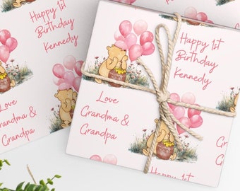 Personalized classic Winnie wrapping paper, Baby shower gift paper, Custom name paper, Kid Birthday present wrapping, New baby gift wrap