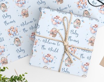 Personalized Baby Wrapping Paper: Teddy Bear & Balloons Gift Wrap