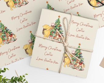 Personalized Winnie-the-Pooh Christmas Wrapping Paper: Custom Name Gift Wrap