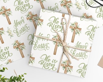 Christian Easter Wrapping Paper: Cross & "He is Risen" Design