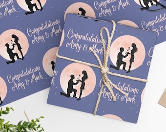 Personalized Engagement Gift Wrap: Custom Names, Elegant Design