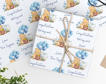 Personalized classic Winnie wrapping paper, Baby shower gift paper, Custom name paper, Kid Birthday present wrapping, New baby gift wrap