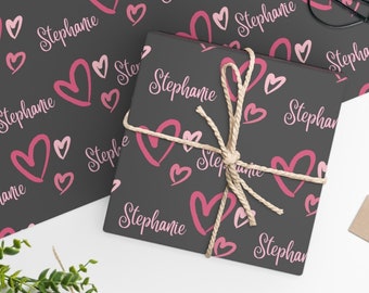 Personalized Hearts Wrapping Paper, Custom Name Valentine's Day Gift Wrap