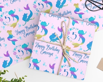 Personalized Mermaid Birthday Wrapping Paper: Custom Name Gift Wrap
