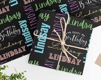 Personalized Birthday Wrapping Paper: Custom Name, Colorful Design