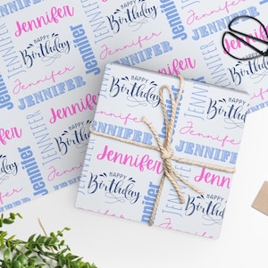 Personalized happy birthday wrapping paper, Custom name wrapping paper, Special birthday gifts, Unique gift wrap, Cute name collage paper