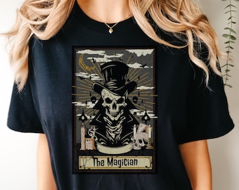 Skeleton Magician Tarot Card T-Shirt: Spooky Halloween Tee