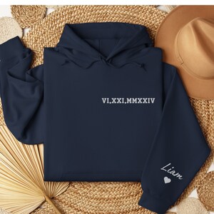 Personalized Roman numeral kids name sweatshirt, Custom gift for Mom, Mother&#39;s Day gift, Grandparents gift, Anniversary date couples sweater
