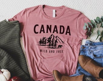 T-shirt Canada sauvage et gratuit, chemise de voyage canadienne, cadeau pour les voyageurs, fier tee-shirt canadien, t-shirt montagnes Rocheuses, chemise aventure Canada