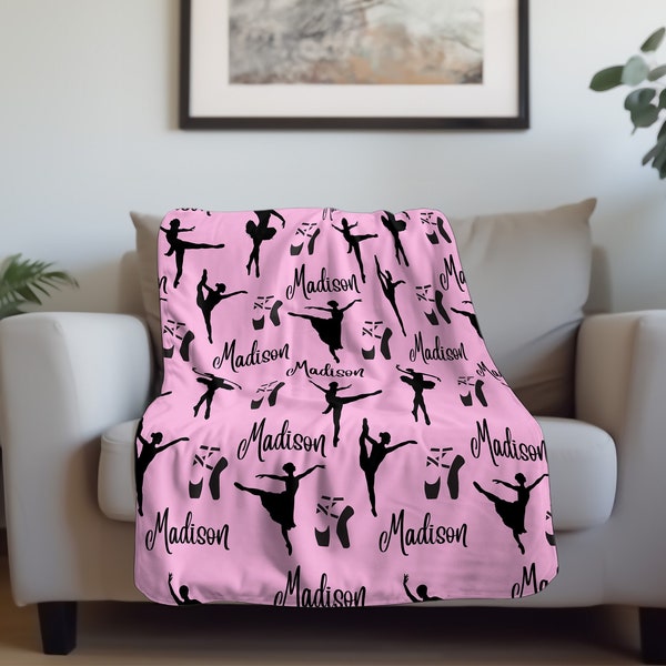 Personalized Dance sherpa blanket, Custom ballet cozy blanket, Plush pink dancing throw, Gift for teen dancer, Custom name blanket, Kid gift