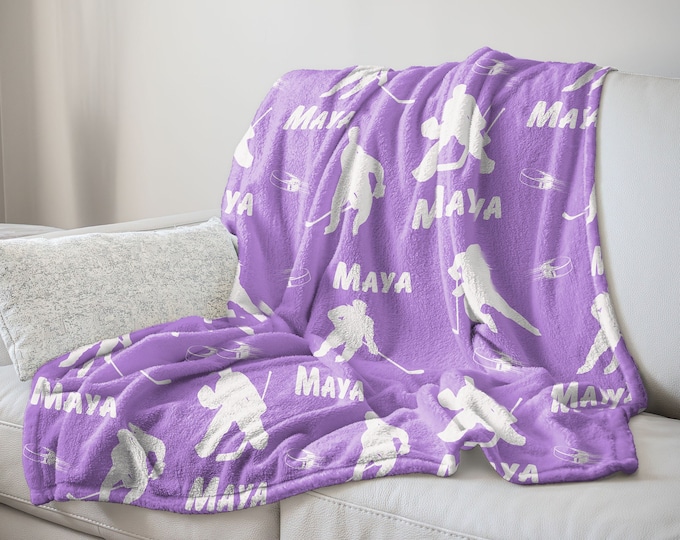 Personalized Girls Hockey Blanket: Sherpa Fleece, Custom Name Gift