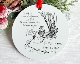 Custom Christmas tree ornament, Winnie and piglet, Teacher thank you gift, Coach or mentor gift, Personalized Christmas decor, Classic book