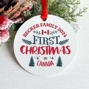 Personalized First Christmas in Canada Ornament, Xmas gift for immigrant, Welcome to Canada gift, New citizen ornament, Custom decorations