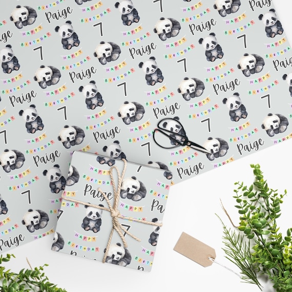 Personalized Panda Birthday Wrapping Paper: Custom Kids Gift Wrap