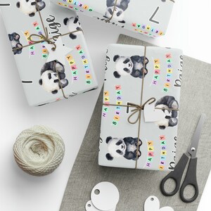 Personalized Panda Birthday Wrapping Paper: Custom Kids Gift Wrap afbeelding 3