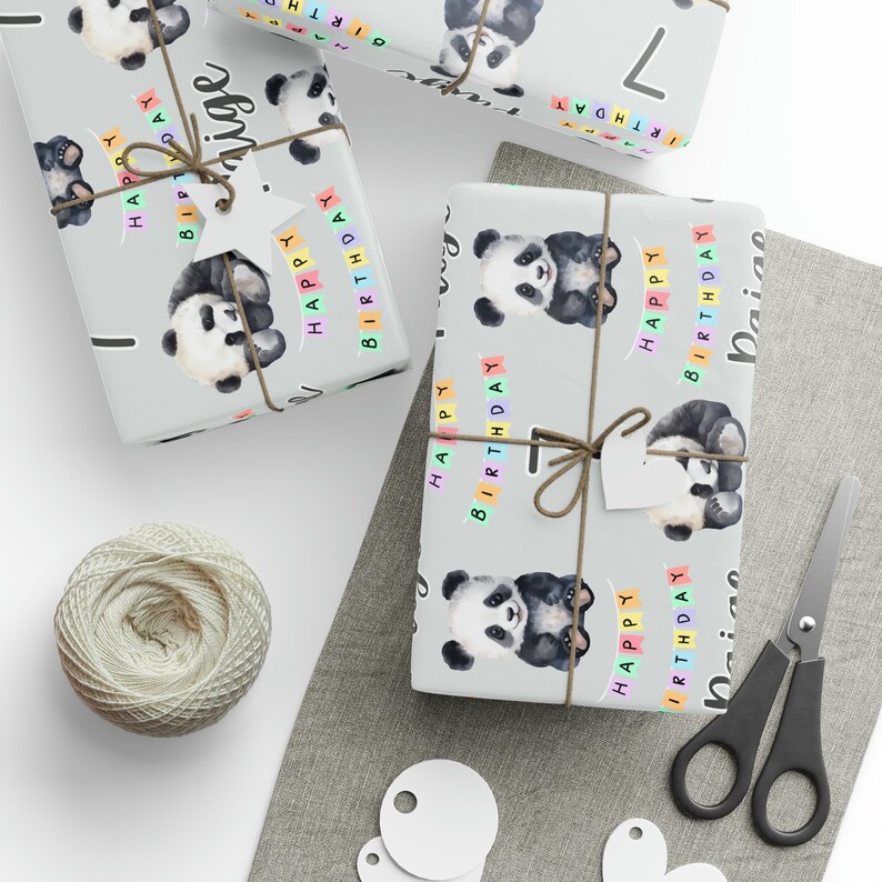 Personalized Panda Birthday Wrapping Paper: Custom Kids Gift Wrap afbeelding 3