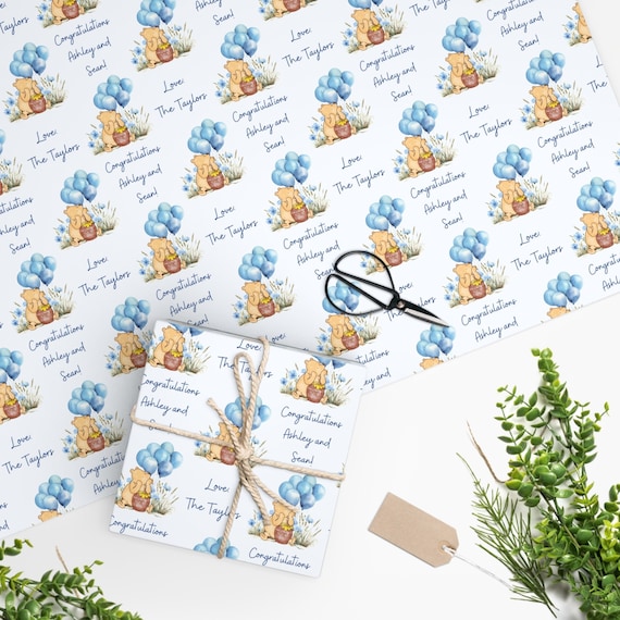 Personalized classic Winnie wrapping paper, Baby shower gift paper, Custom name paper, Kid Birthday present wrapping, New baby gift wrap