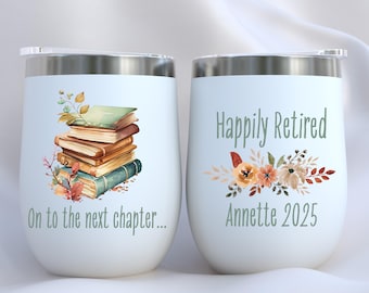 Personalized Retirement Wine Tumbler: Book Lover Gift, Insulated Stainless Steel
