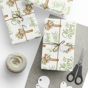 Christian Easter Wrapping Paper: Cross & "He is Risen" Design image 3