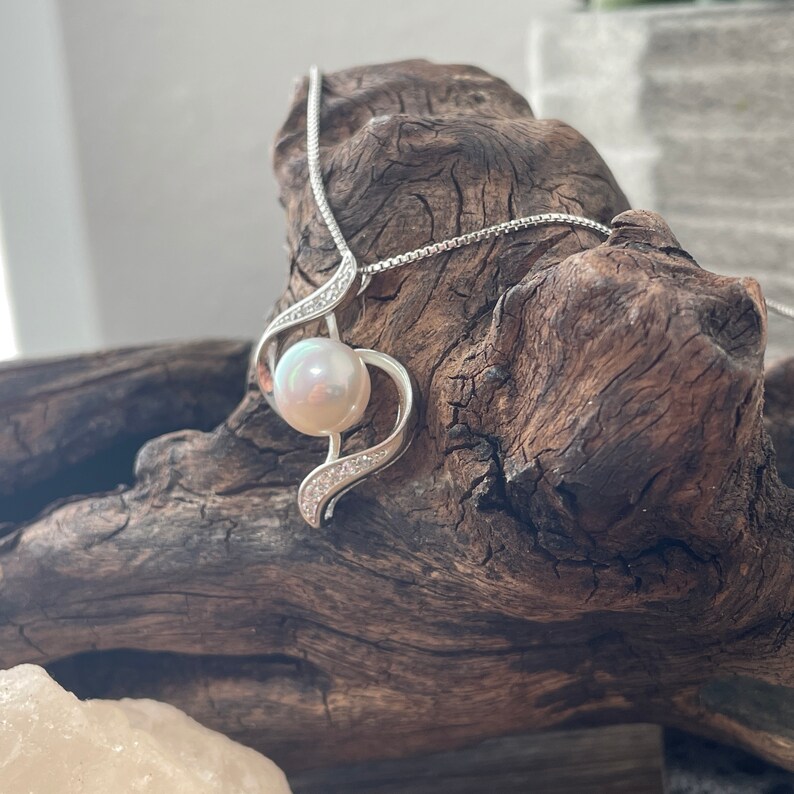 Sterling Silver Pearl Pendant White Freshwater 8-9mm