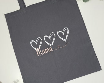 Geschenk Muttertag Einkaufstasche mit der Aufschrift Mama + Herzen