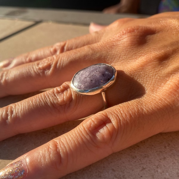 LEPIDOLITE from Paris, Oxford County, ME USA | Sterling Silver ring | Size 6