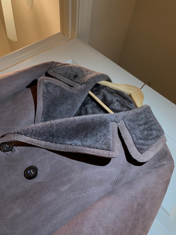 Vintage Shearling Peacoat Brown Suede Sheepskin Wo