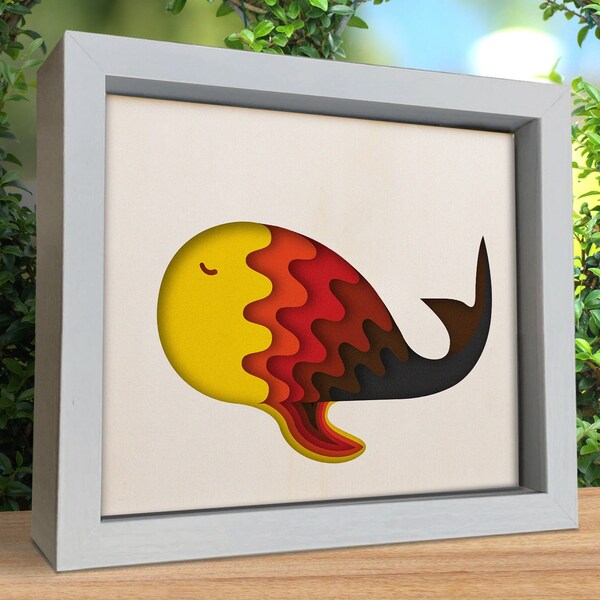 3d Abstract Whale Shadow Box Svg, 3d Fish Svg, Layered Svg, Files for cricut, for Silhouette, CNC cutting, Svg, Dxf, Eps, Png Formats
