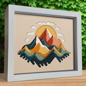 3d Mountain Shadow Box, 3d Landscape Svg, Layered Svg, Files for cricut, for Silhouette, CNC cutting, Svg, Dxf, Eps, Png Formats