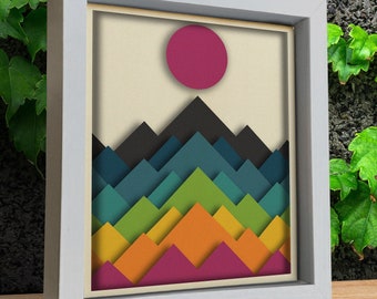 3d Mountain Shadow Box, Paper Cut Svg, Files for cricut, for Silhouette, Laser Cut Files, CNC cutting, Svg, Dxf, Eps, Png Formats
