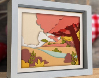 3d Fall Landscape Shadow Box, Files for cricut, for Silhouette, CNC cutting, Svg, Dxf, Eps, Png Formats