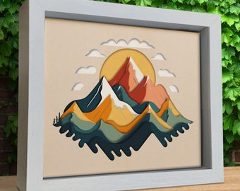 3d Mountain Shadow Box, 3d Landscape Svg, Layered Svg, Files for cricut, for Silhouette, CNC cutting, Svg, Dxf, Eps, Png Formats