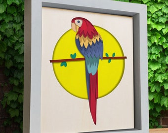 Bunter Papagei 3D, 3D Vogel svg, Schattenkasten-Svg, 3d Vogel svg, Dateien für Cricut, für Silhouette, Cnc-Dateien svg