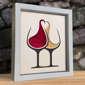 Svg vin en couches, vin rouge et blanc, Shadow Box, fichiers papier découpé, Svg Shadow Box, pour Cricut, création de papier 3D, fichiers découpés au laser