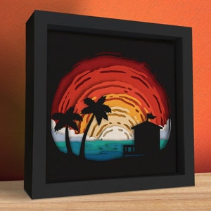 3d Sunset and Beach, Shadow Box Svg, for cricut, for silhouette, CNC cutting, Svg, Dxf, Eps, Png Formats