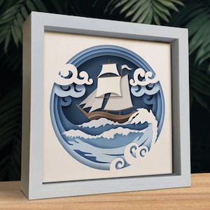 3d Sailing Ship Floating, Shadow Box Svg, For Cricut and Silhouette, Easy to Use