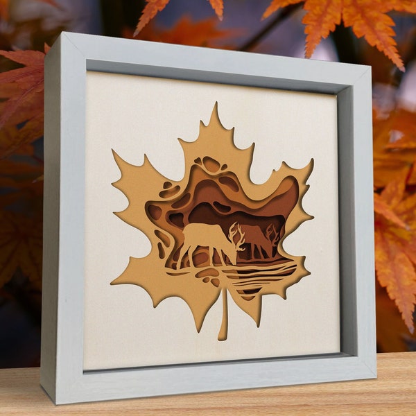 3d Maple Leaf Svg, Fall Svg, Shadow Box, 3d Frame, Fall Wreath, for cricut, for Silhouette, CNC cutting, Svg, Dxf, Eps, Png Formats