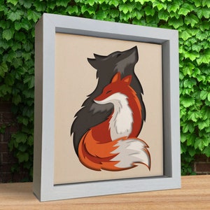 Volpe e lupo 3D, Shadow Box Svg, file di carta tagliata, progetti Cricut 3D, file di taglio laser, Svg a strati, strati colorati, Ligth Box Svg