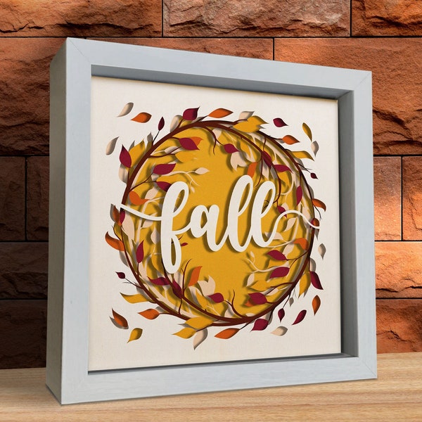 3d Fall Svg Shadow Box, for cricut, for Silhouette, CNC cutting, Svg, Dxf, Eps, Png Formats