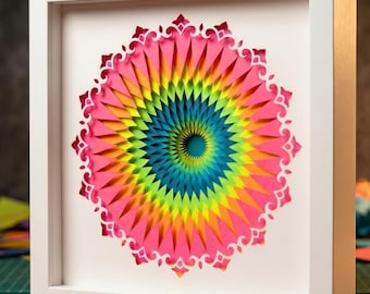 3D Geometric Mandala Shadow Box SVG, Multilayered Starburst Papercut File