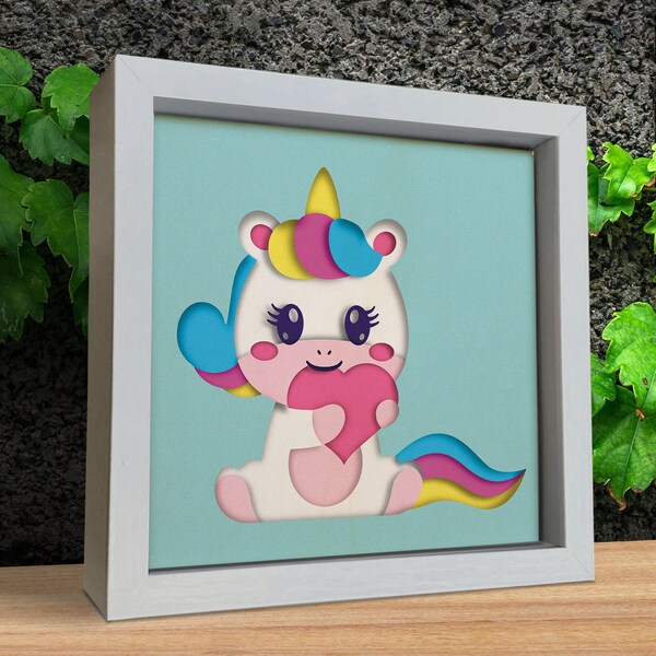 3d Unicorn, Shadow Box Svg, 3d Paper cut, Files for cricut, for Silhouette, CNC cutting, Svg, Dxf, Eps, Png Formats