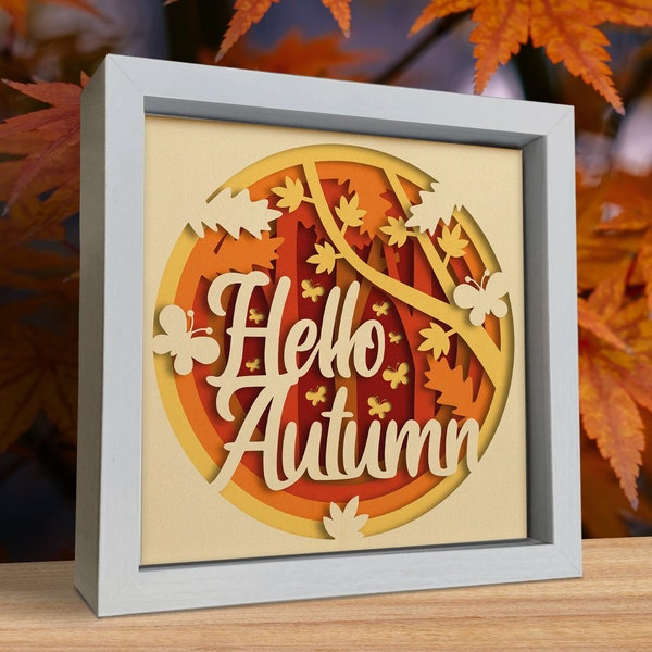 3D Hello Autumn, Shadow Box Svg, Fall 3d Svg, Paper Cut Files, 3d Cricut Project, Silhouette Cameo